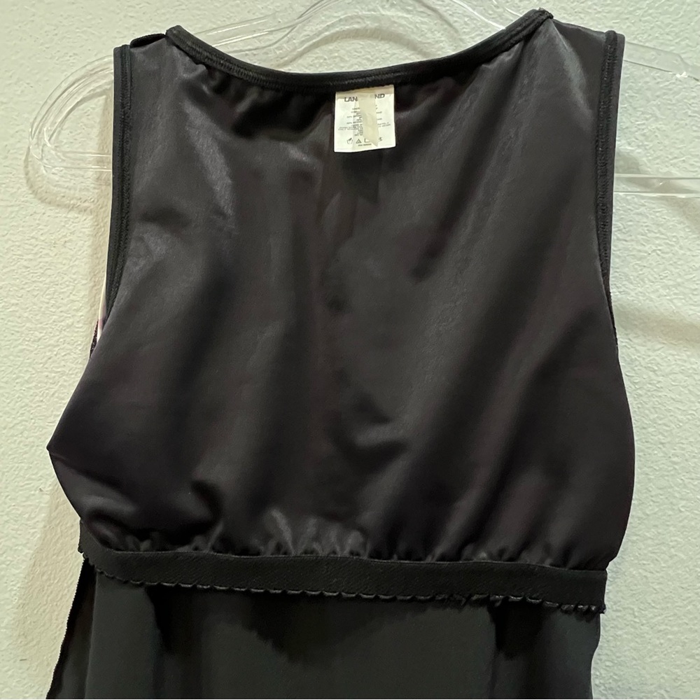 Lands End Tankini Top High Neck Built-in Soft Bra Black/ Pink Floral. 8 - Picture 3 of 6